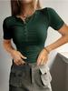 Women’s Short-sleeved Sweet and Fresh-looking Knitted Top with A Lace Collar Button Fastening and Ribbed Trim
