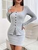 2025 Women's Casual Solid Color Long Sleeve Top & Short Skirt Set