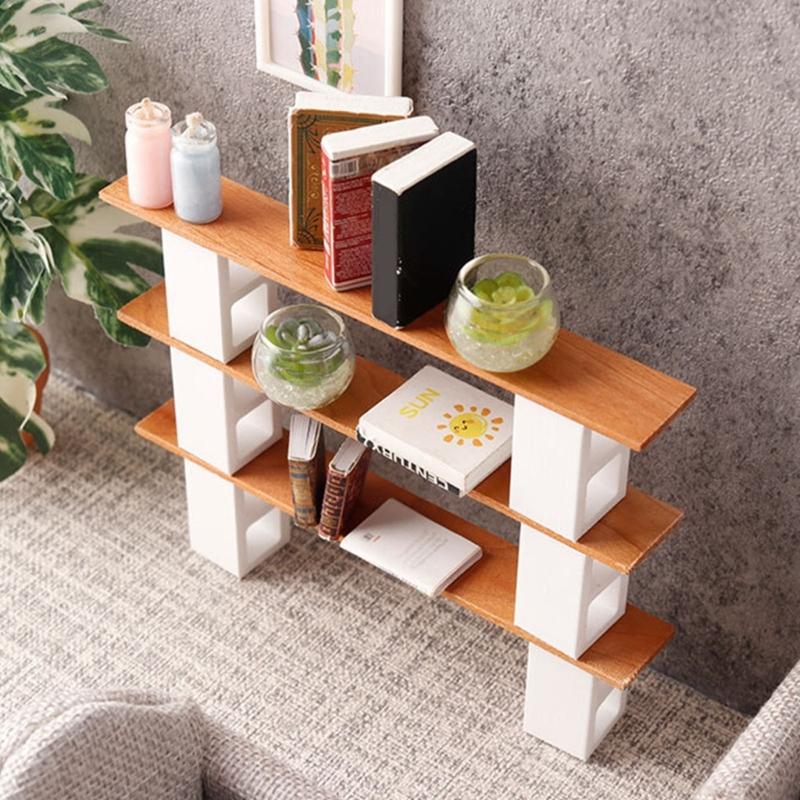 Solid Wood Mini Cabinet Bookshelf Model Dollhouses Accessories For Bedroom Kitchen Living Room Tiny House Decoration