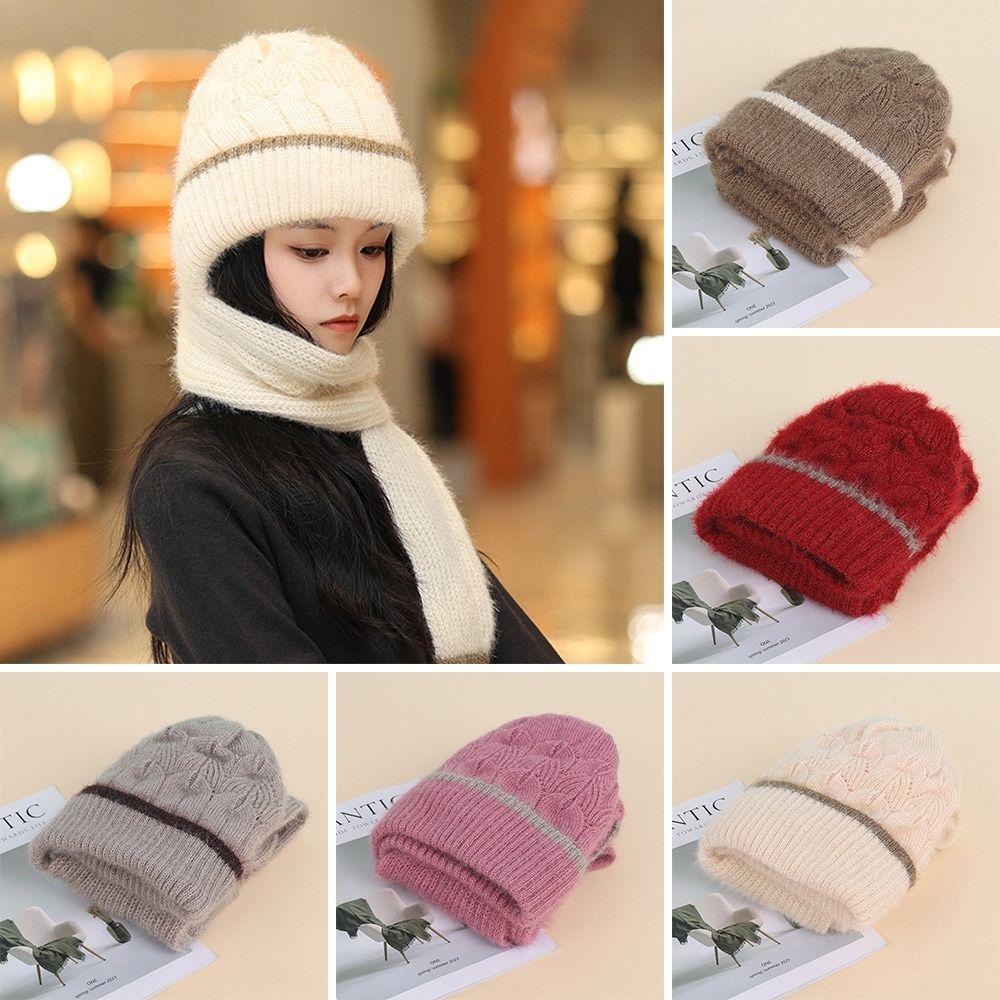 Plush Beanie Hat Scarf Thickened Scarf Set Hooded Fashion Ear Protection Hat  Cycling