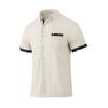 Camicia da uomo a maniche corte con revers, tessuto a quadretti fini, inserto con stampa di uccelli, bottoni, casual, top estivo quotidiano