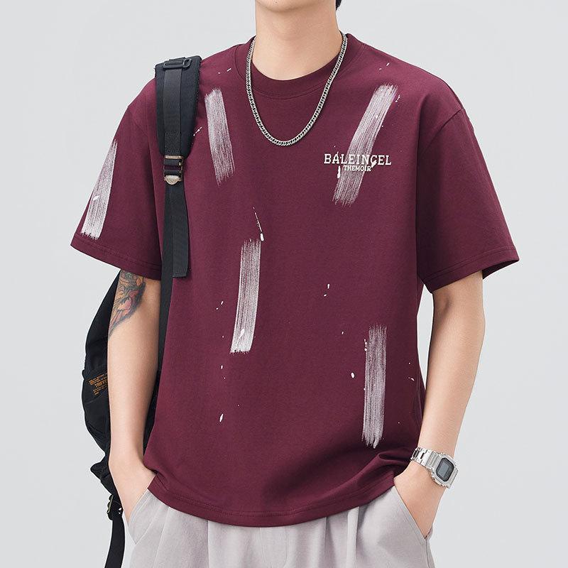 Mens Latest Summer Relaxed Fit Round Neck Short-sleeved T-shirt Thin Printed Short T-shirt