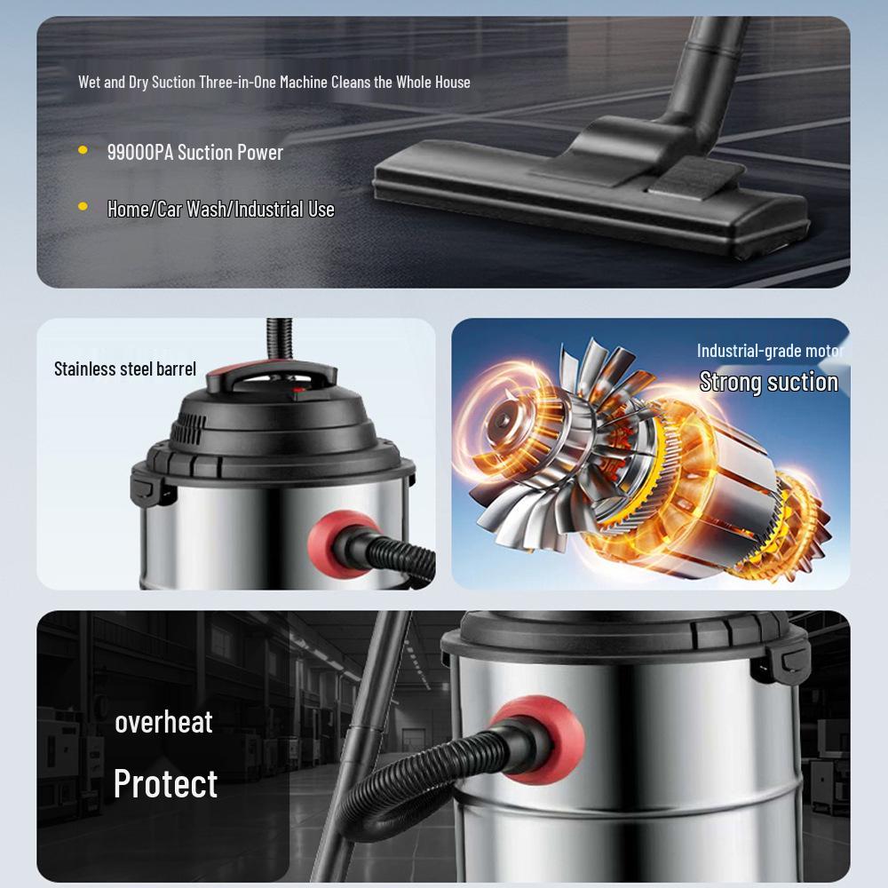 High-Power Three-in-One Wet Dry Vacuum Cleaner with Strong Suction for Household and Commercial Use