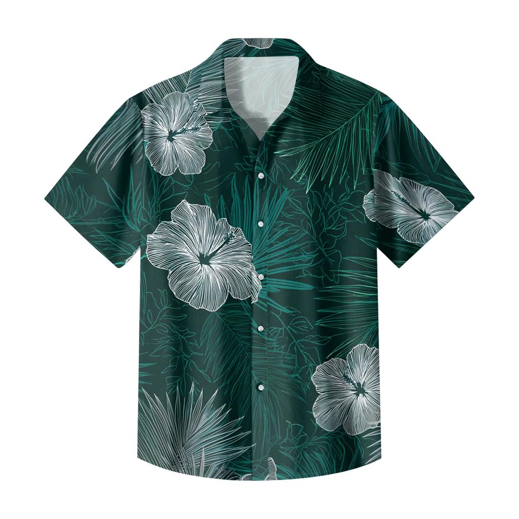 Men Short Sleeve Button Down Shirt Hawaiian Style Surfer Beach Print Casual Relaxed Fit Lightweight Top