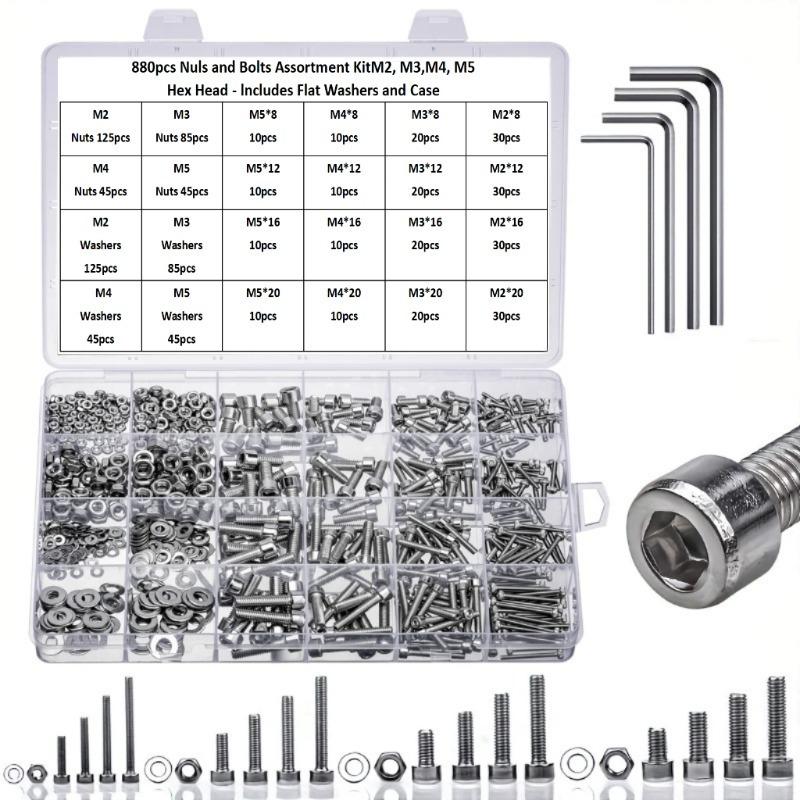 880pcs M2 M3 M4 M5 Cup Head Screws Bolts for Hardware Manufacturing Industry