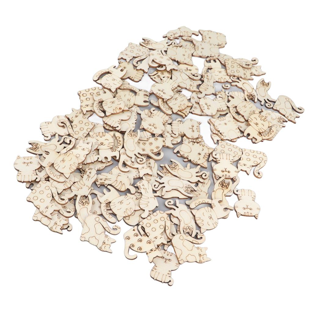 200pcs Unfinished Wooden Animal Chips DIY Innovative Empty Wooden Cat Dog Ornaments for Home