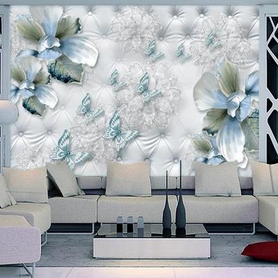 Blauwe Bloem 3d Behang Vlinder Zacht Pak Muurschilderingen Modern Eenvoudig Woonkamer Slaapkamer Huisdecoratie Muurschilderingen