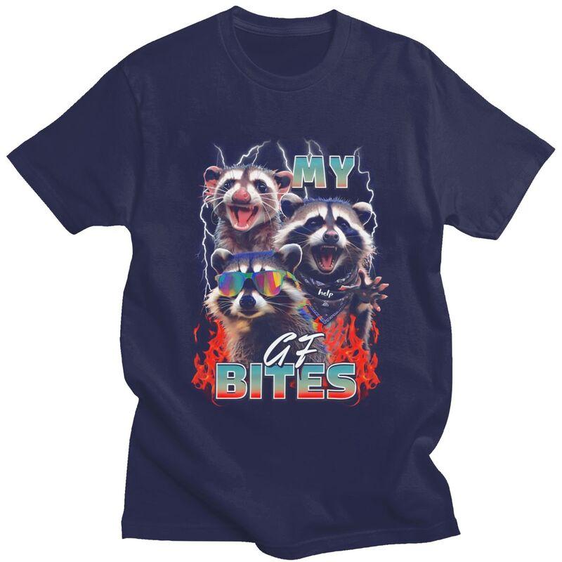 

My GF Bites Funny Raccoon T Shirts Unisex Short Sleeve Tshirts Streetwear Casual Graphic Tee Tops Loose Oversized Clothes 4XL