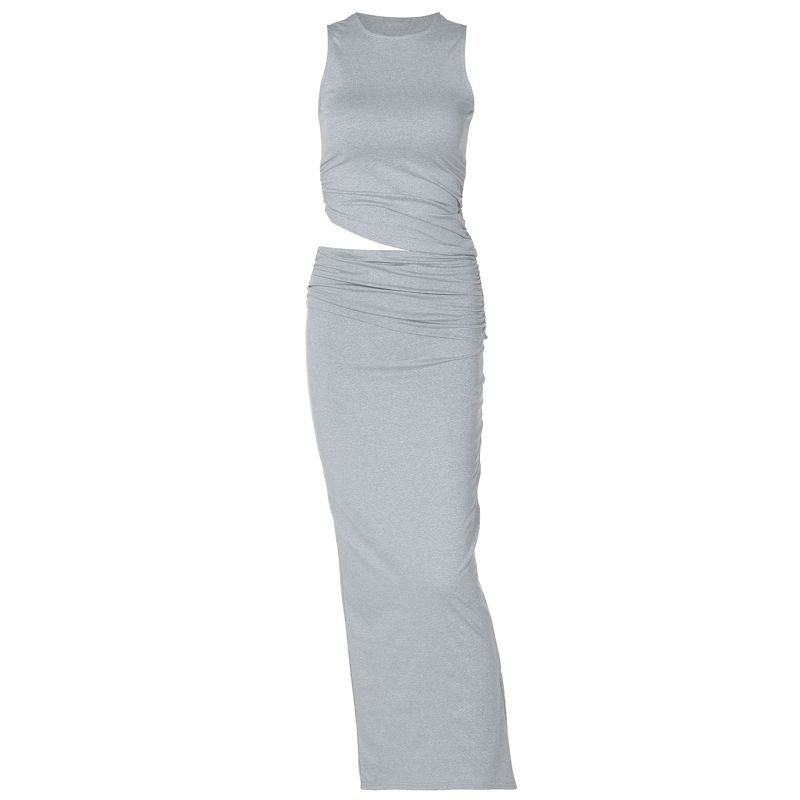 

Модный костюм с круглым вырезом, плиссировкой и боковым разрезом Gray S