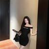 Off-shoulder Riveted Sleeveless Strapless Dress for Women, Summer Slim-fit Black Dress, Spicy Girl Style Waist-cinching and Hip-hugging Short Skirt