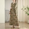DIMANAF 2025 Women Plus Size Spring Summer Dress Basic Long Dress Leaf Printing Vintage Loose Long Sleeve