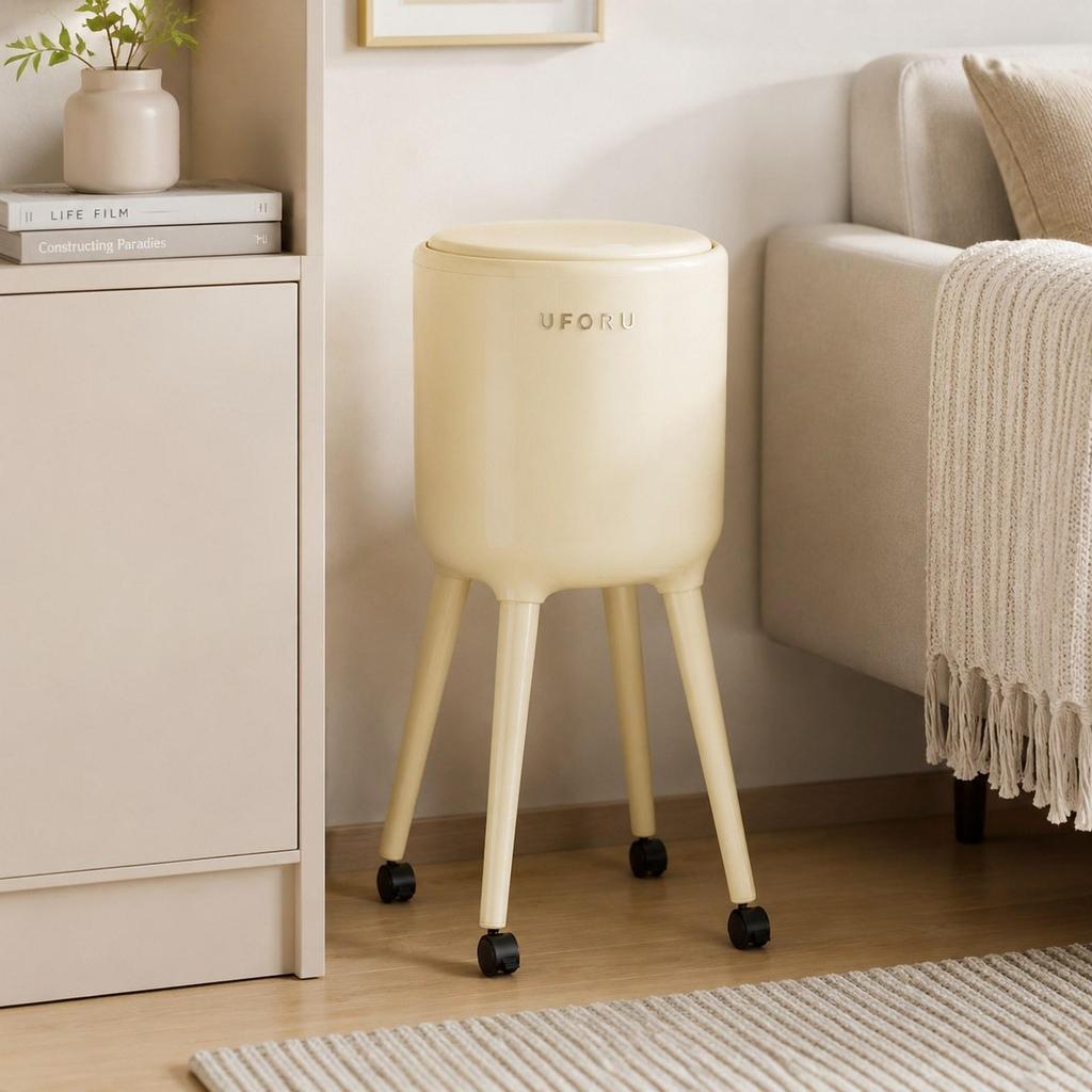 Trash Can with Wheels, Waste Container High Lid, Multifunctional Storage Bin, Paper