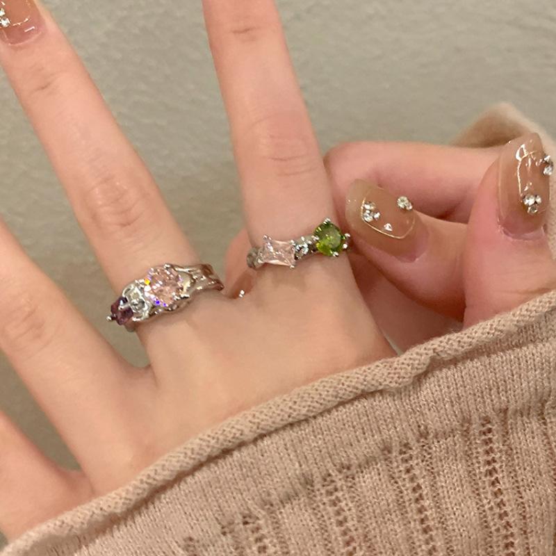 PANJBJ 925 Sterling Silver Multicolour Zircon Ring for Women Girl Fashion Sweet Versatile Jewelry Birthday Gift Dropshipping