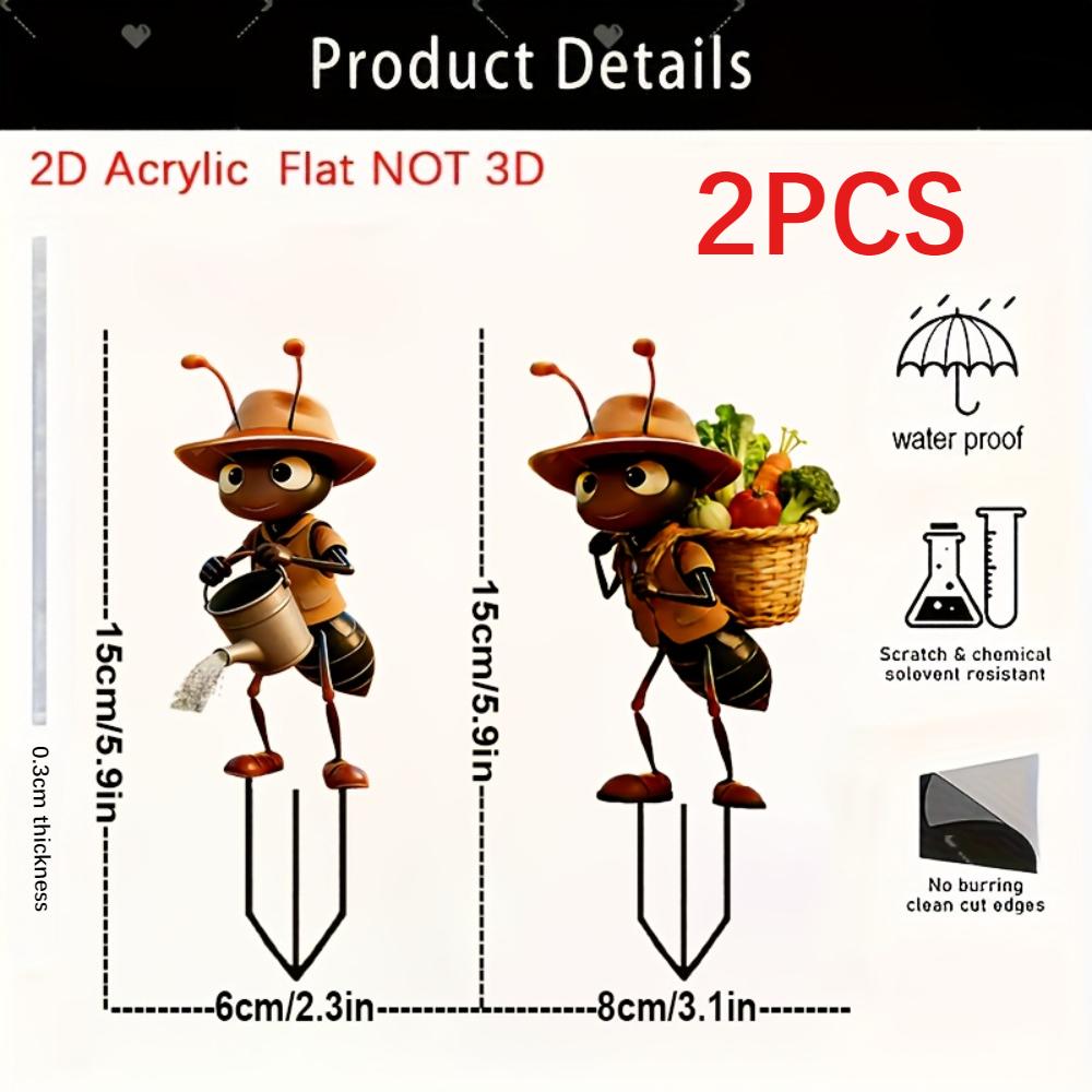 2D Flat Printed Ant Garden Stakes, 2/3Pcs Cute Acrylic Outdoor Decor for Garden Lawn Planter Yard Fence Festival Gifts