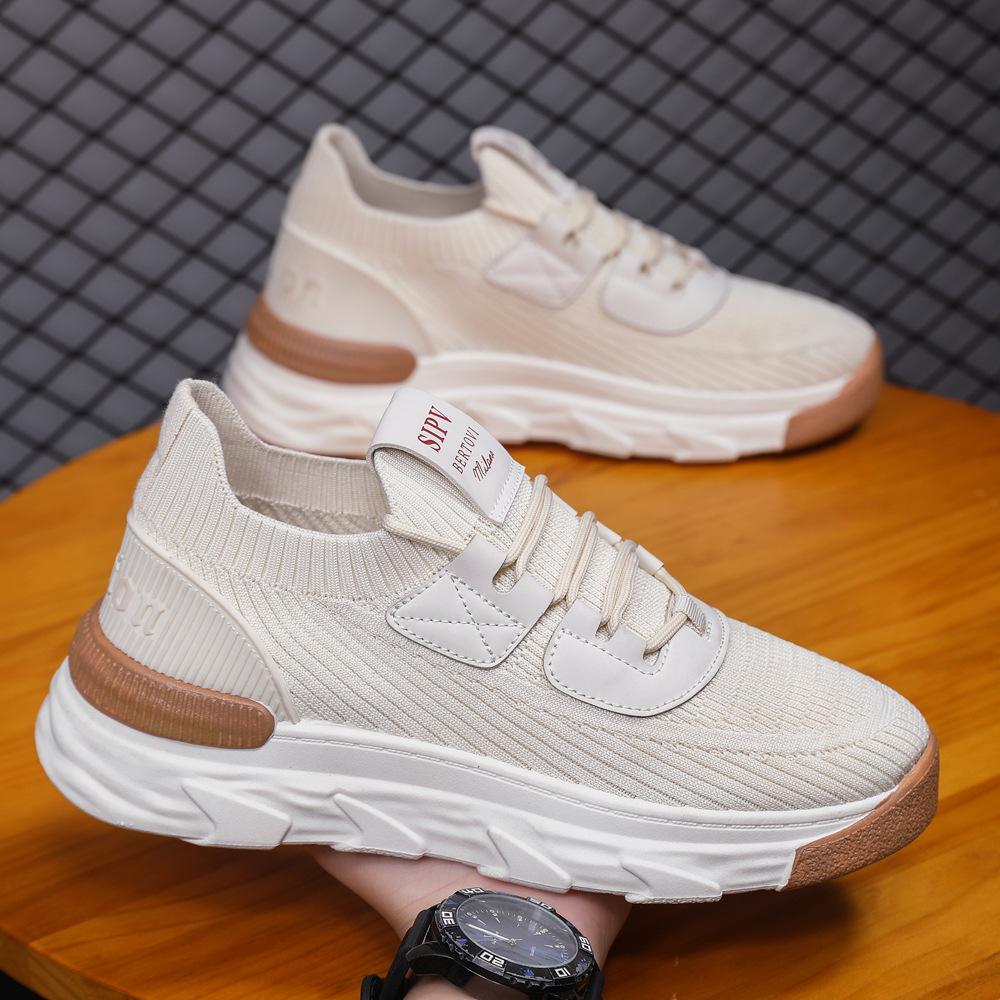 Men's Sports Shoes Summer New Flying Woven Surface Casual Shoes Comfortable Breathable Socks Shoes Fashion Trend Dad Shoes