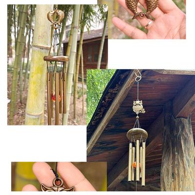 Melodious Hanging Musical Wind Chime 5 Bronze Aluminum Tubes Owl Butterfly Fish Charms for Garden Decor