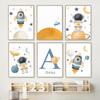 Rocket Astronaut Planet Outer Space Baby Name Custom Wall Art Canvas Painting Nordic Cartoon Prints Posters for Kids Room Decor