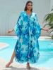 Vacation dress, long robe, loose positioned print beach cover-up, bikini dress