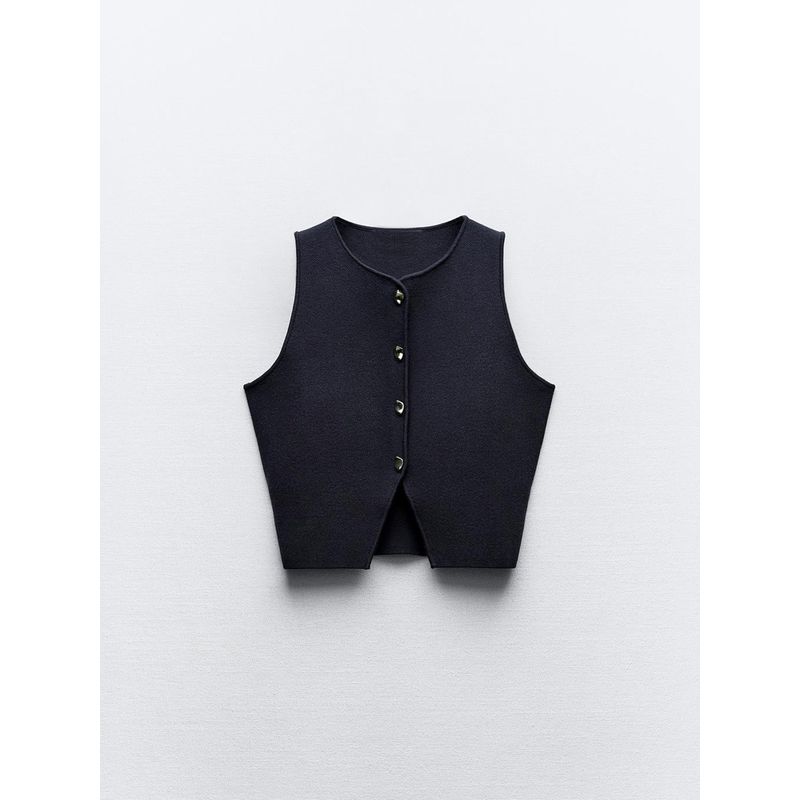 Za2024 Summer New Product Women's Clothes Fashion All-Match Slim Looking Single-Breasted Sleeveless Plain Stitch Short Top 5536027
