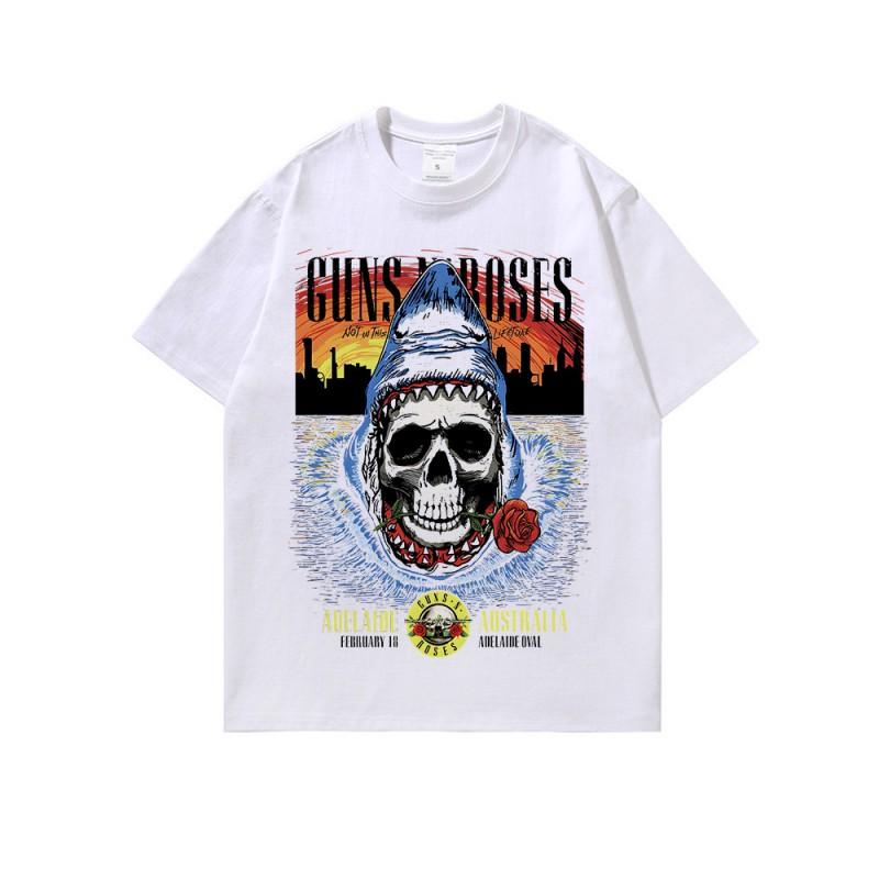 Oversized Vintage Rock Skull Print Cotton Tee Unisex Loose Fit Long Sleeve Streetwear