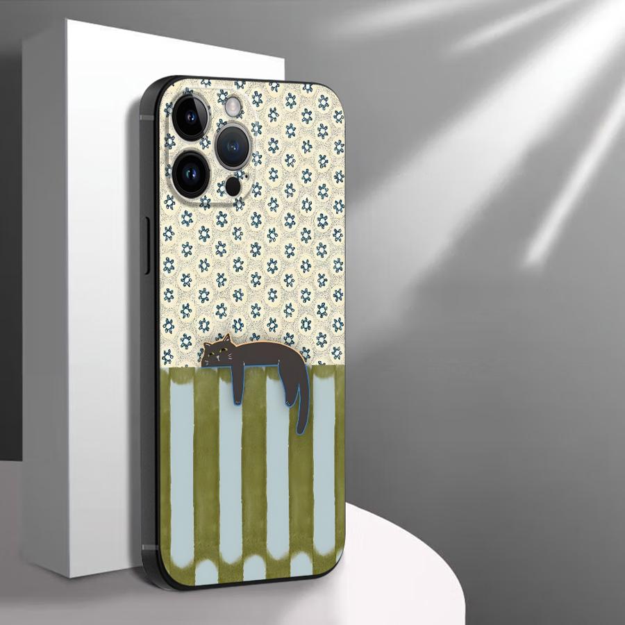 Funda Phone Cover Phone Case for Apple iPhone 17 Pro Max 11 Air 14 XR XS MAX 13 16 15 Pro 7 8 12 17e Cartoon Grid Cat