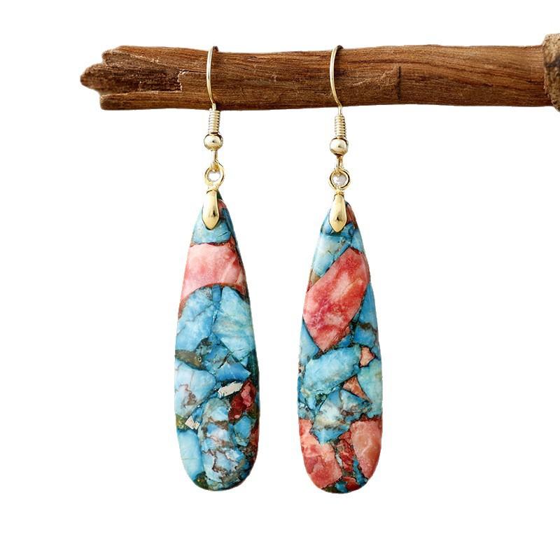 Bohemian emperor stone long water drop pendant earrings popular natural stone jewelry in Europe and America
