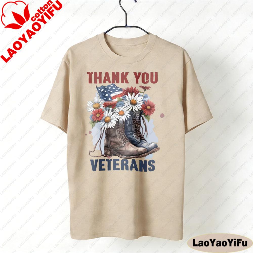 Thank You Veterans Shirt Women Patriotic Tshirt Gift for Military Wife Army Mom Clothes Oversized Oneck Pattern Tops