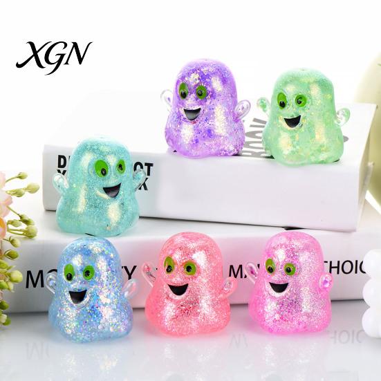 Halloween Party Favors 1/5Pcs Mini Ghost Squeeze Toy, Glitter Stress Relief Fidget Toys Ball Sensory for Kids Adults Slow Rebound