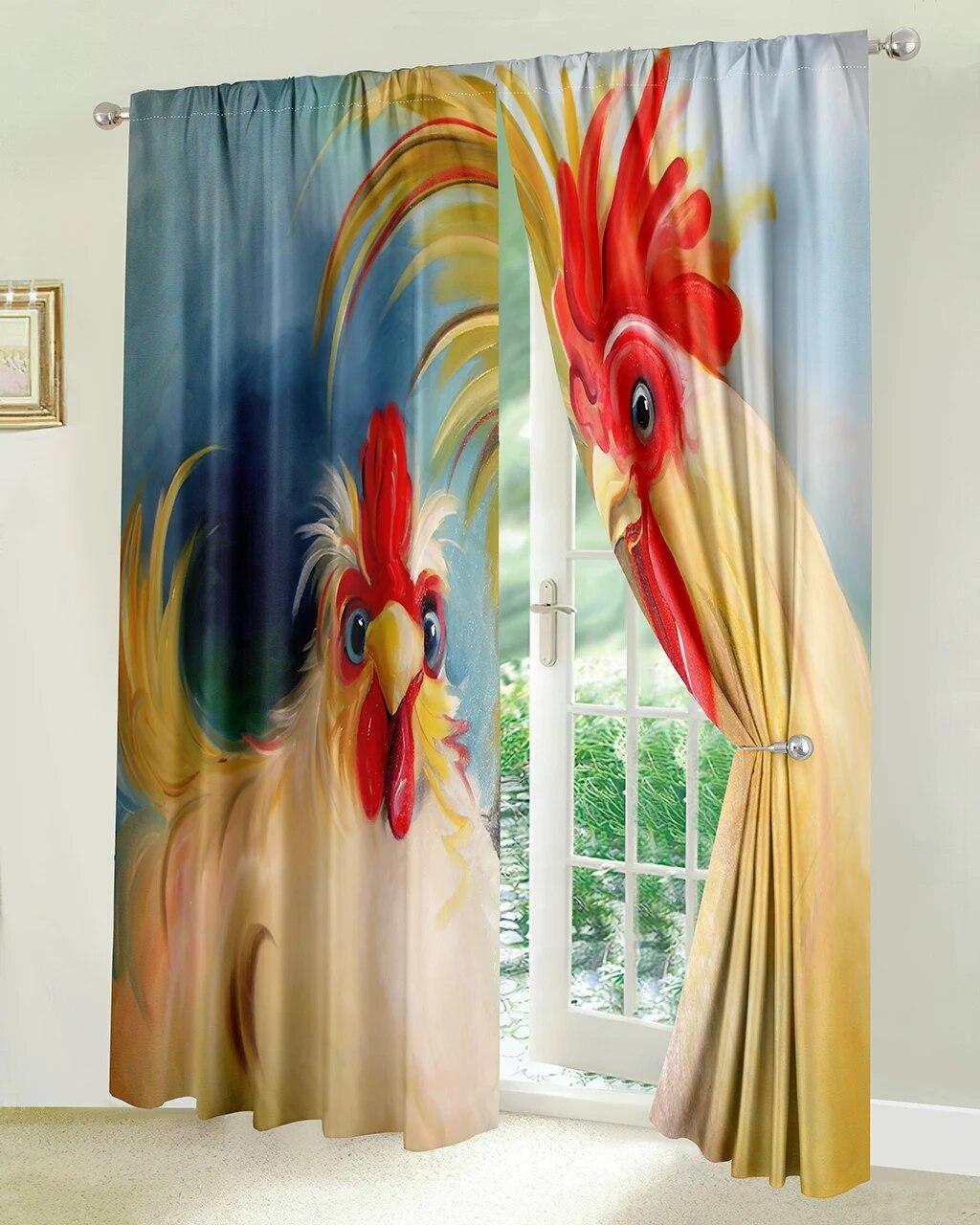 Rooster Miller Boerderij Dier Kip Raamgordijnen Woonkamer Keuken Balkonkamer Huisdecoratie Slaapkamer Terras Decoratie W50xH130(CM)x2PCS-Rod pocket