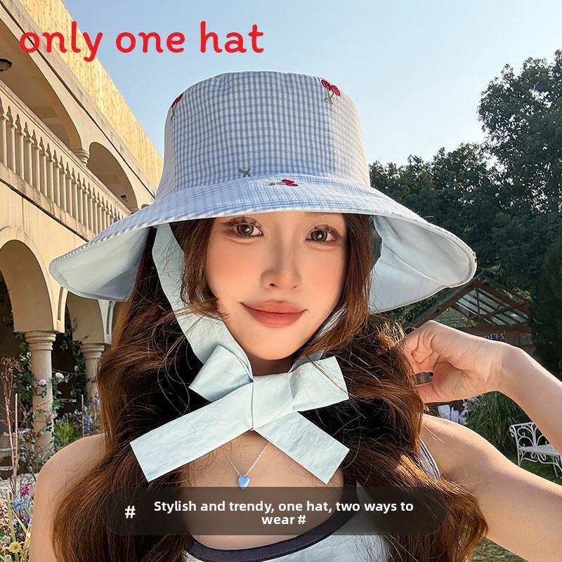 

Summer Outdoor Doublesided Fedora Hat With Wide Brim Sun Protection For Women синій