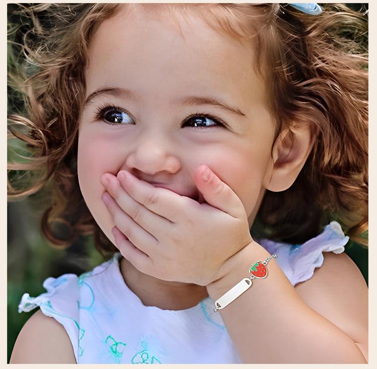 Personalized Strawberry Bracelet, Customized Name Bracelet for Little Boy Girl, Stainless Steel Cute Birthday Gift