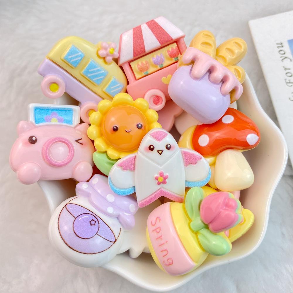 10 Pcs New Cute Kite Hat Mushroom Dining Car Series Flat Back Resin Scrapbooking DIY Jewelry Hairpin Craft Decoration Accessorie