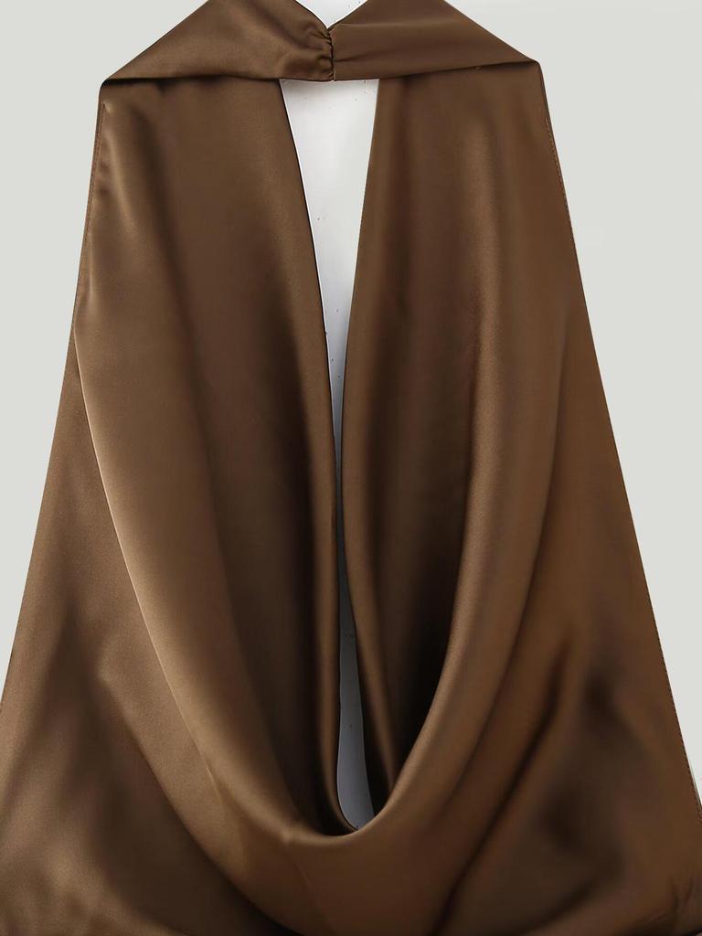 Women's Spring 2025 European & American Style Backless Silk Satin Midi Dress