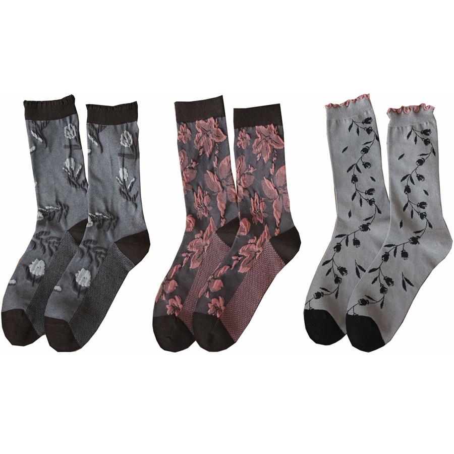 3 Pair Korean Style Women Socks Fashion Flower Printing Autumn Winter Middle Tube Lady Socks Set Soft Comfortable Socks Woman