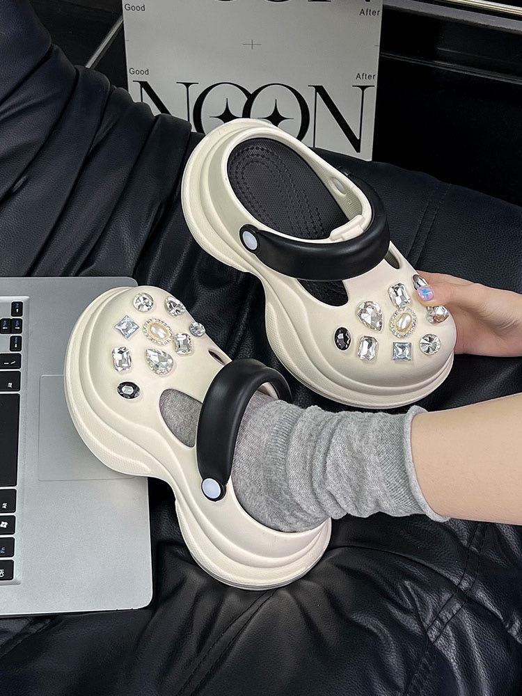 Thick-soled hole shoes women's 2025 new summer outer wear wedding dress artifact heightened heel non-slip sand sandals slippers