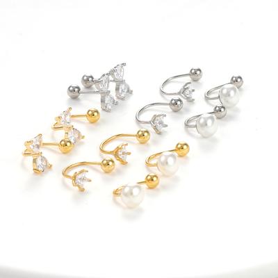 Mode Edelstahl Bowknot Stud Ohrringe Einfache Perle Persönlichkeit Glänzende Zirkonia Stud Ohrringe Für Frauen Partei Schmuck