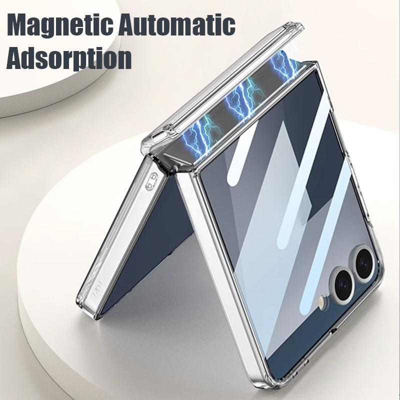 Blumenbedruckte magnetische durchsichtige Handyhülle für Samsung Galaxy Z Flip7 FE Flip6 Flip5 Flip7 6 5 faltbare transparente harte PC-Abdeckung