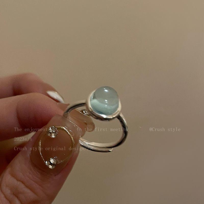 

Серебряное кольцо с натуральным камнем - Стильное кольцо на указательный палец в холодных тонах