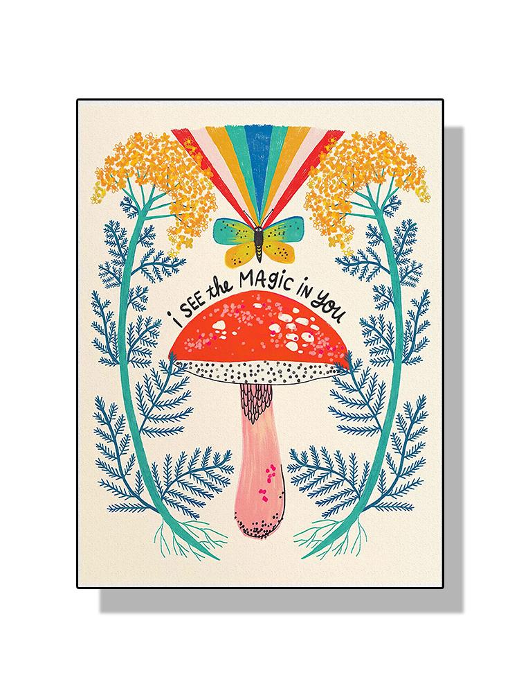 Boho Art Inspirational Quote Poster Canvas Painting Mushroom Heart Butterfly Bird Flowers Wall Art For Modern Room Home Decor