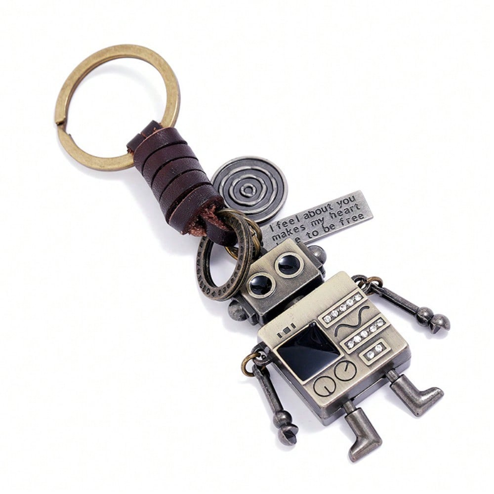 Simple and Personalized Retro Woven Hands and Feet Movable Robot Keychain Creative Girl Bag Pendant