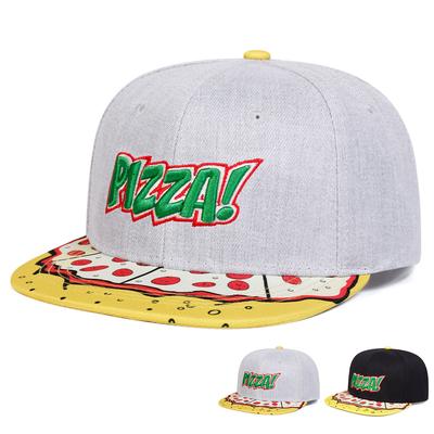 Unisex PIZZA! Embroidery Print Adjustable Flat Top Baseball Hat Snapback Caps Hip Hop Hats Spring Autumn Outdoor Sport Travel for Women Men
