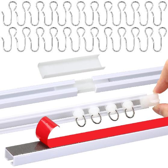 

20 ФУТОВ/240 ДЮЙМОВ Самоклеящаяся Потолочная Штанга-Карниз Без Сверления Винтов или Инструментов Без Повреждений для Окон Шкафа Гардероба Ванной Комнаты Шторки для Душа Комнаты 20 FT