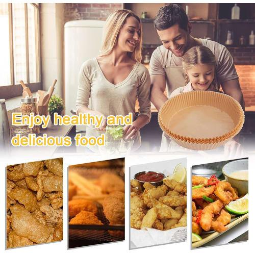 100 Tasses Rondes Jetables en PET Papier Sulfurisé pour Friteuses à Air, Diamètre Intérieur 16cm, Résistantes à la Chaleur et à la Graisse, Papier Pelable pour Tempura, Sui