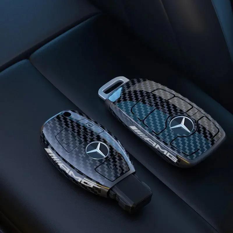 ABS Carbon Fiber Car Key Rings For Mercedes Benz AMG A B C E S Class GLC CLA W177 W204 W205 W212 W176 Car Key Case Cover