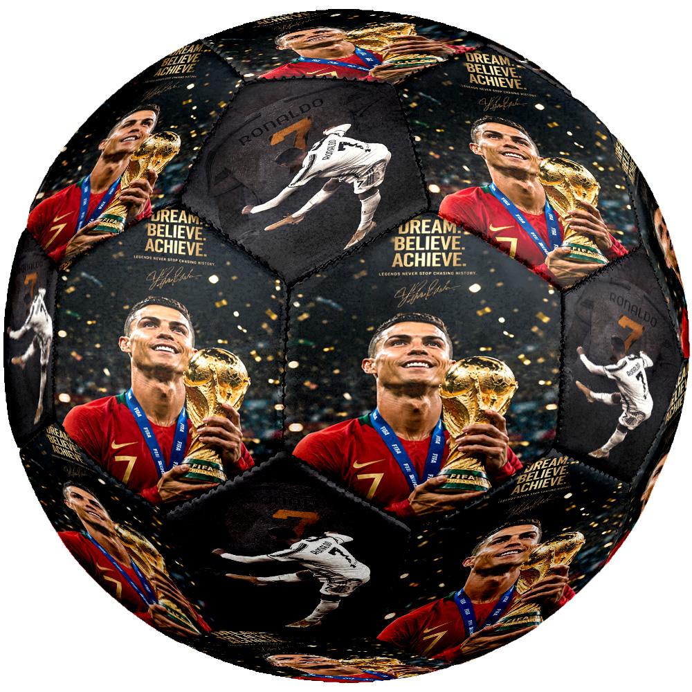 Bola de Futebol Ronaldo Golden Ronaldo Icon Tamanho 5 Costurada à Máquina Universal para Interior/Exterior Presente Único para Amantes de Futebol Presente Perfeito para Amigos