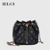 Diamond Chain Crossbody Drawstring Bucket Bag Round Barrel Shoulder Bag