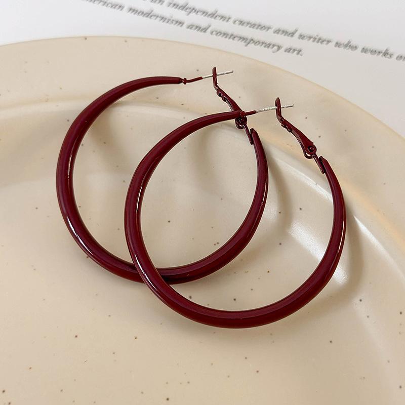 Ankela Red Big Round Hoop Earrings for Women Trendy Simple Hyperbole Geometric Circle Huggie Loop Jewelry Brincos Bijoux Gift