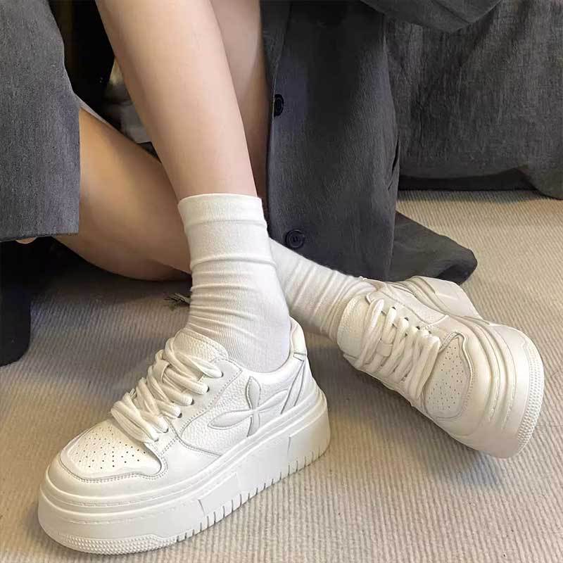 Leather Thick-soled Inner Height-increasing Small White Shoes Women's New Autumn Muffin Women's Shoes Casual Sports Board Shoes
