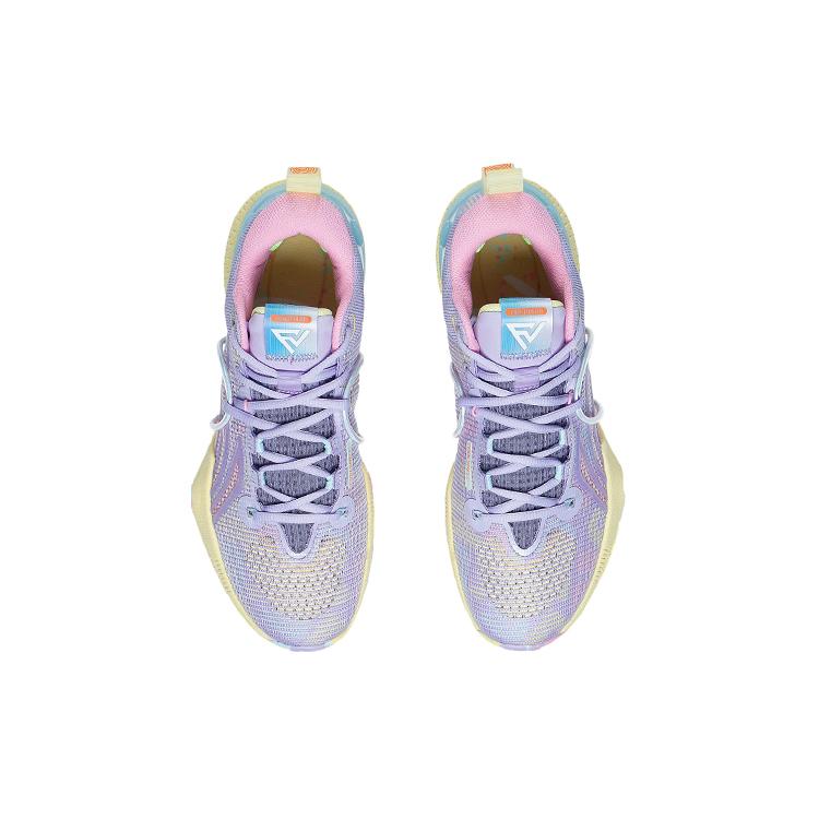 New LINING Speed 8 Basketball Shoes Men Low Top Lilac/Light Banana Yellow ABAS015-3