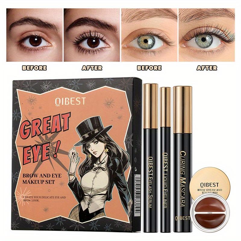 Тушь + подводка для глаз + сыворотка для ресниц + набор кремов для бровей, набор для макияжа бровей и глаз Устойчивый к поту, не легко снимаемый макияж Стойкий естественный макияж глаз 1 Set